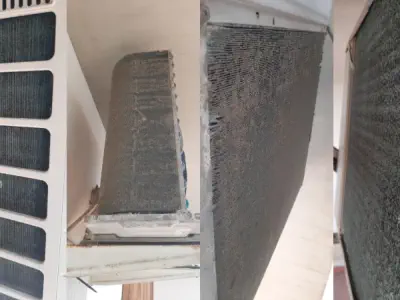 Tecnico specializzato mentre igienizza i filtri di un condizionatore split